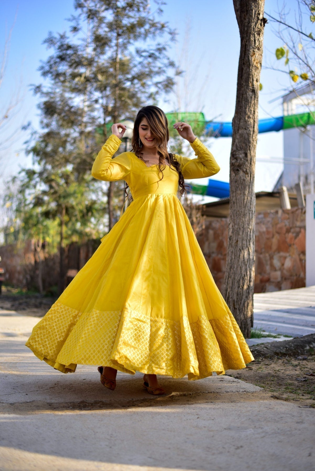 Block Print Anarkali 3 Pieces Combo Kurta, Palazzo & Dupatta - Set 23