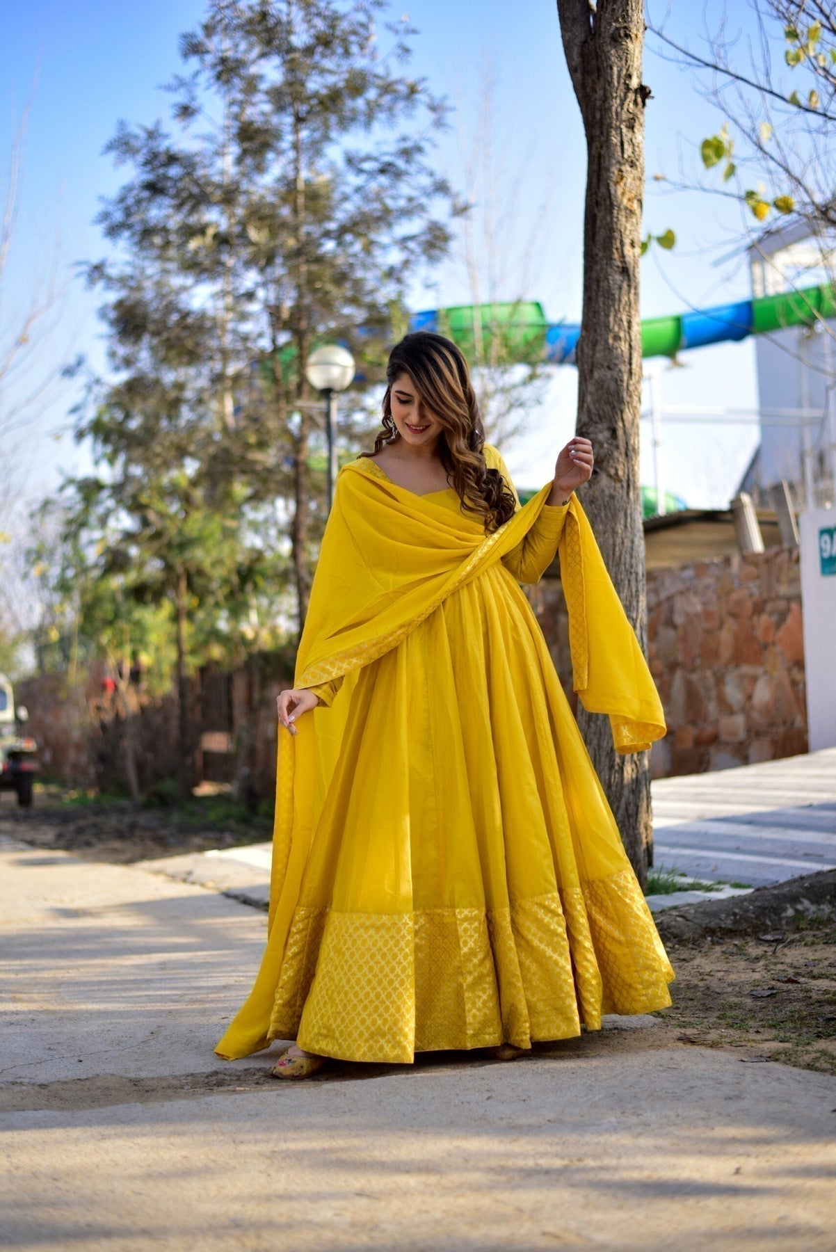 Block Print Anarkali 3 Pieces Combo Kurta, Palazzo & Dupatta - Set 23
