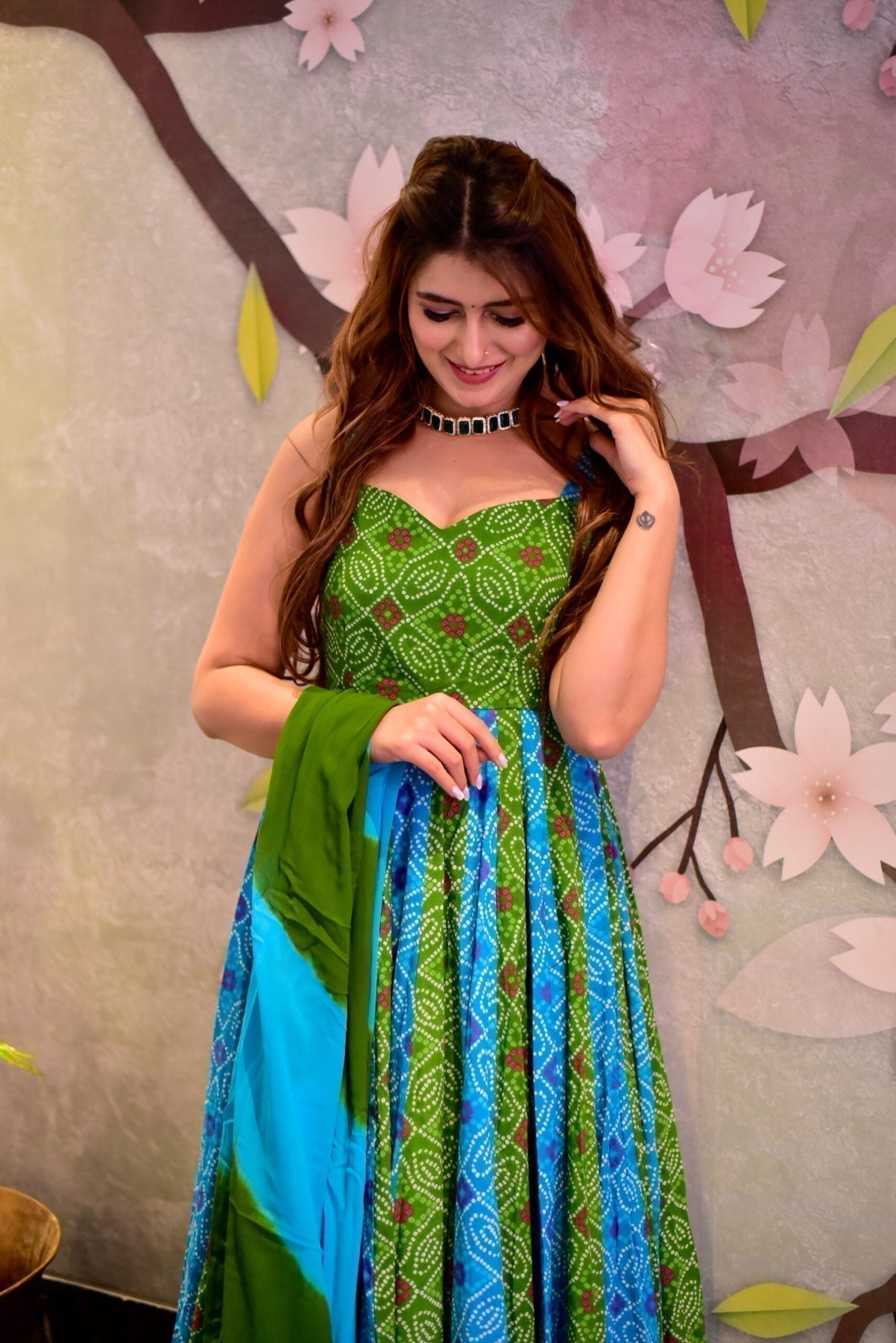 Block Print Anarkali 3 Pieces Combo Kurta, Palazzo & Dupatta - Set 20