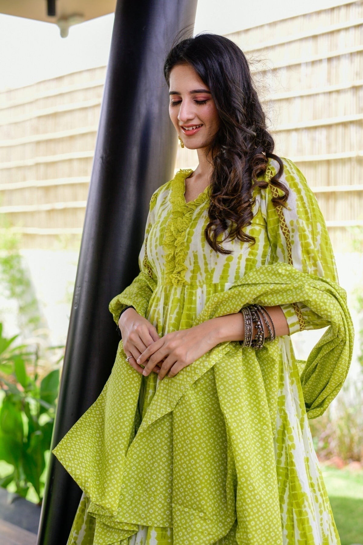 Block Print Anarkali 3 Pieces Combo Kurta, Palazzo & Dupatta - Set 7