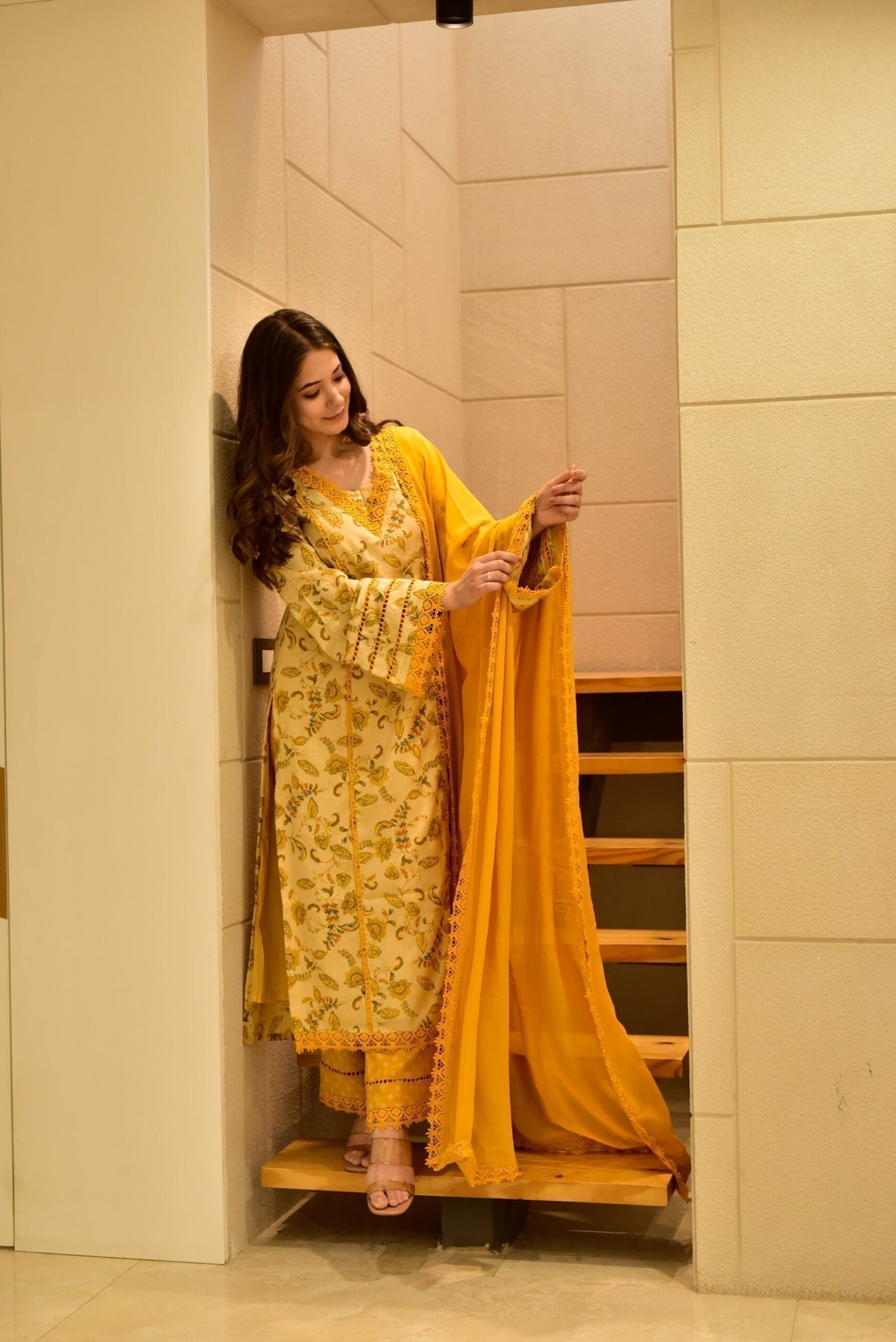 Block Print Anarkali 3 Pieces Combo Kurta, Palazzo & Dupatta - Set 22
