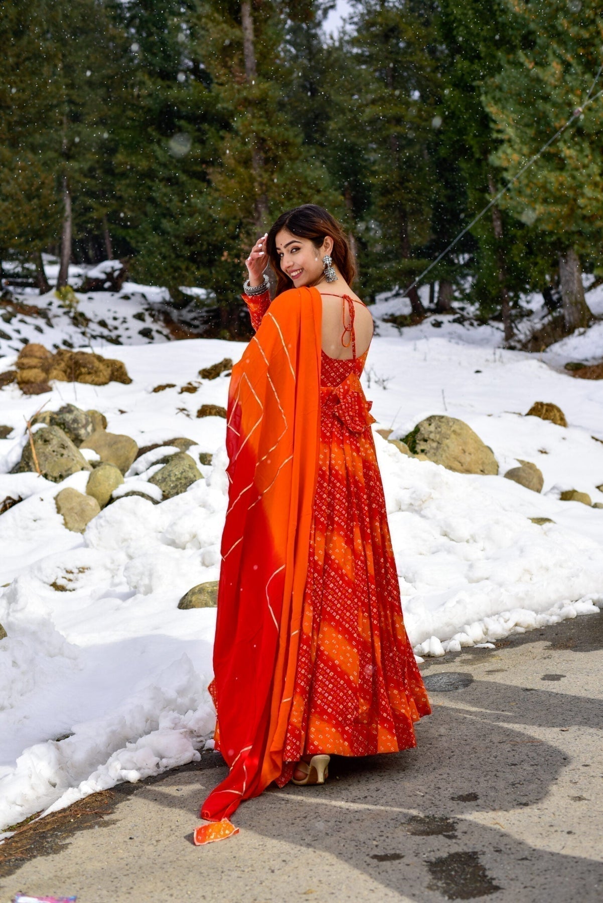 Block Print Anarkali 3 Pieces Combo Kurta, Palazzo & Dupatta - Set 11