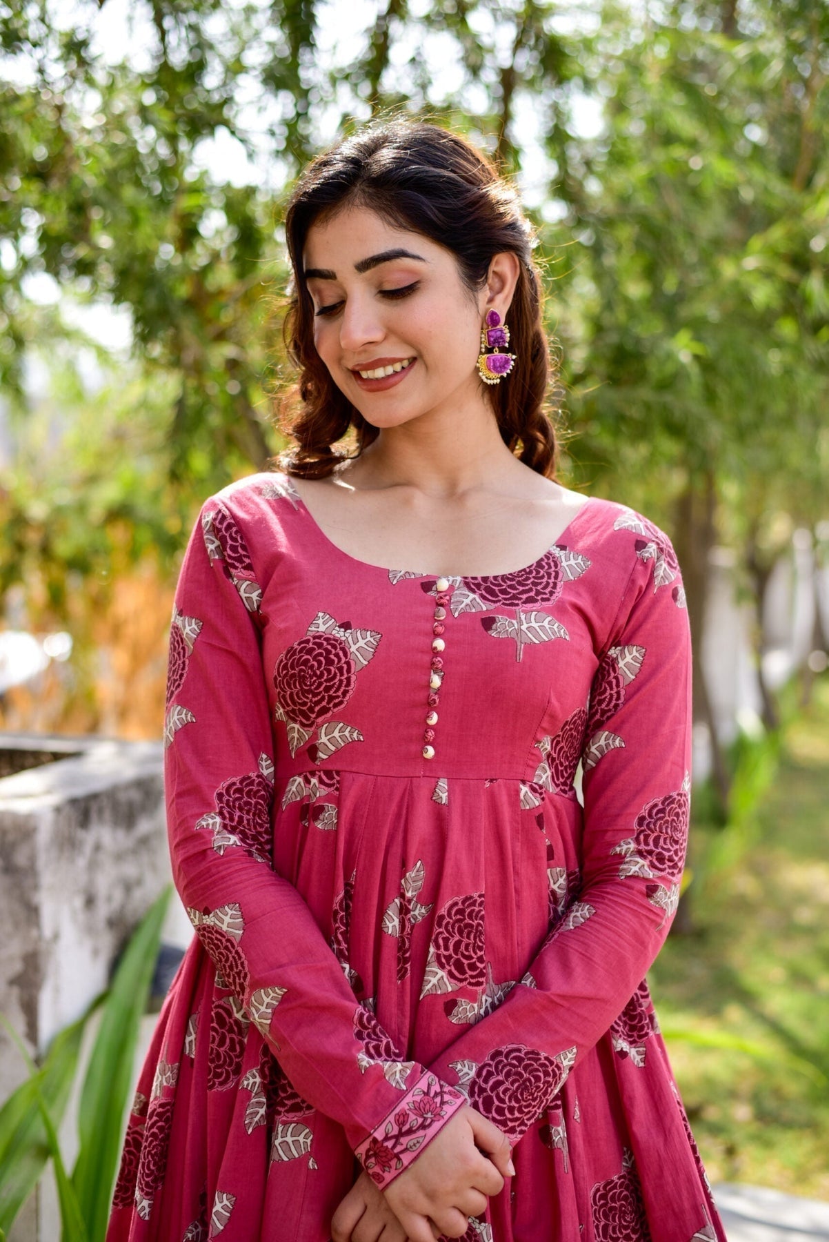 Block Print Anarkali 3 Pieces Combo Kurta, Palazzo & Dupatta - Set 8