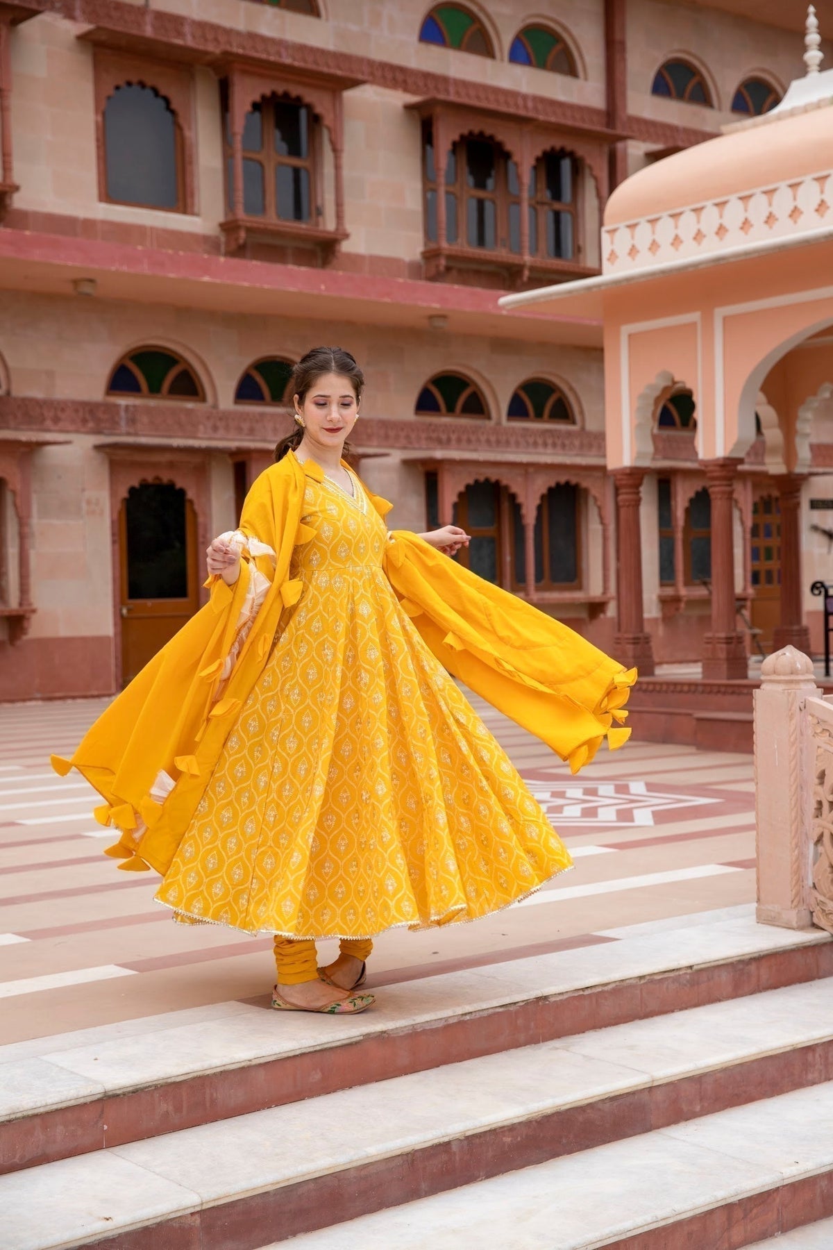 Block Print Anarkali 3 Pieces Combo Kurta, Palazzo & Dupatta - Set 12