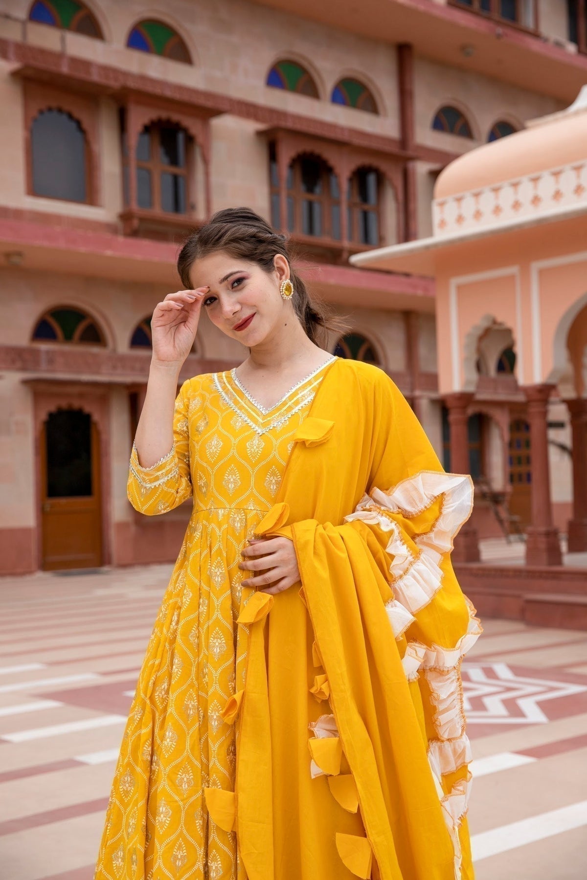 Block Print Anarkali 3 Pieces Combo Kurta, Palazzo & Dupatta - Set 12