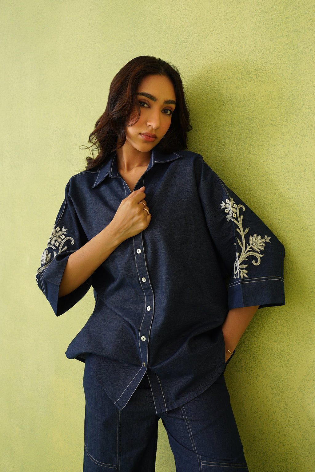 Noor Denim Co-Ord Set – Stylish Fusion Wear with Intricate Embroidery