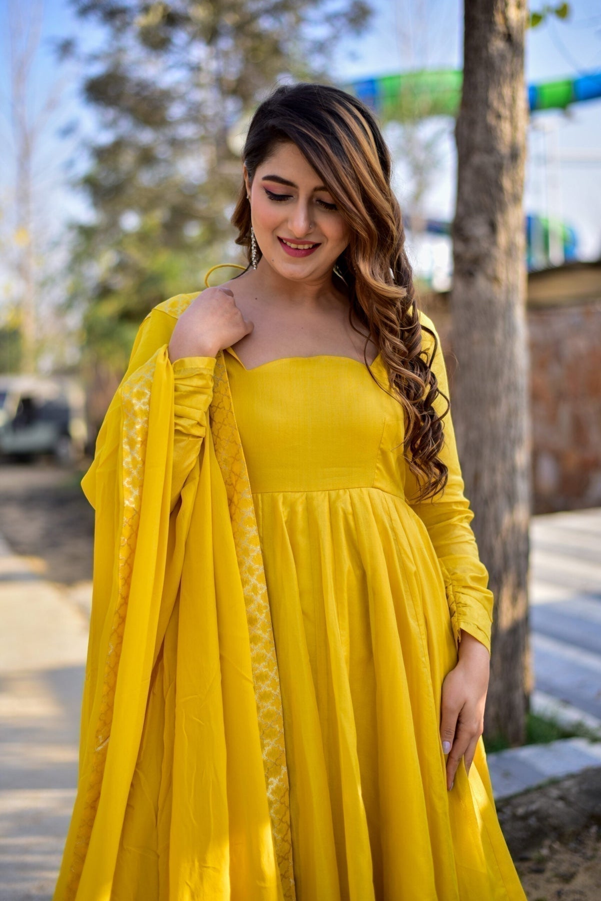 Block Print Anarkali 3 Pieces Combo Kurta, Palazzo & Dupatta - Set 23
