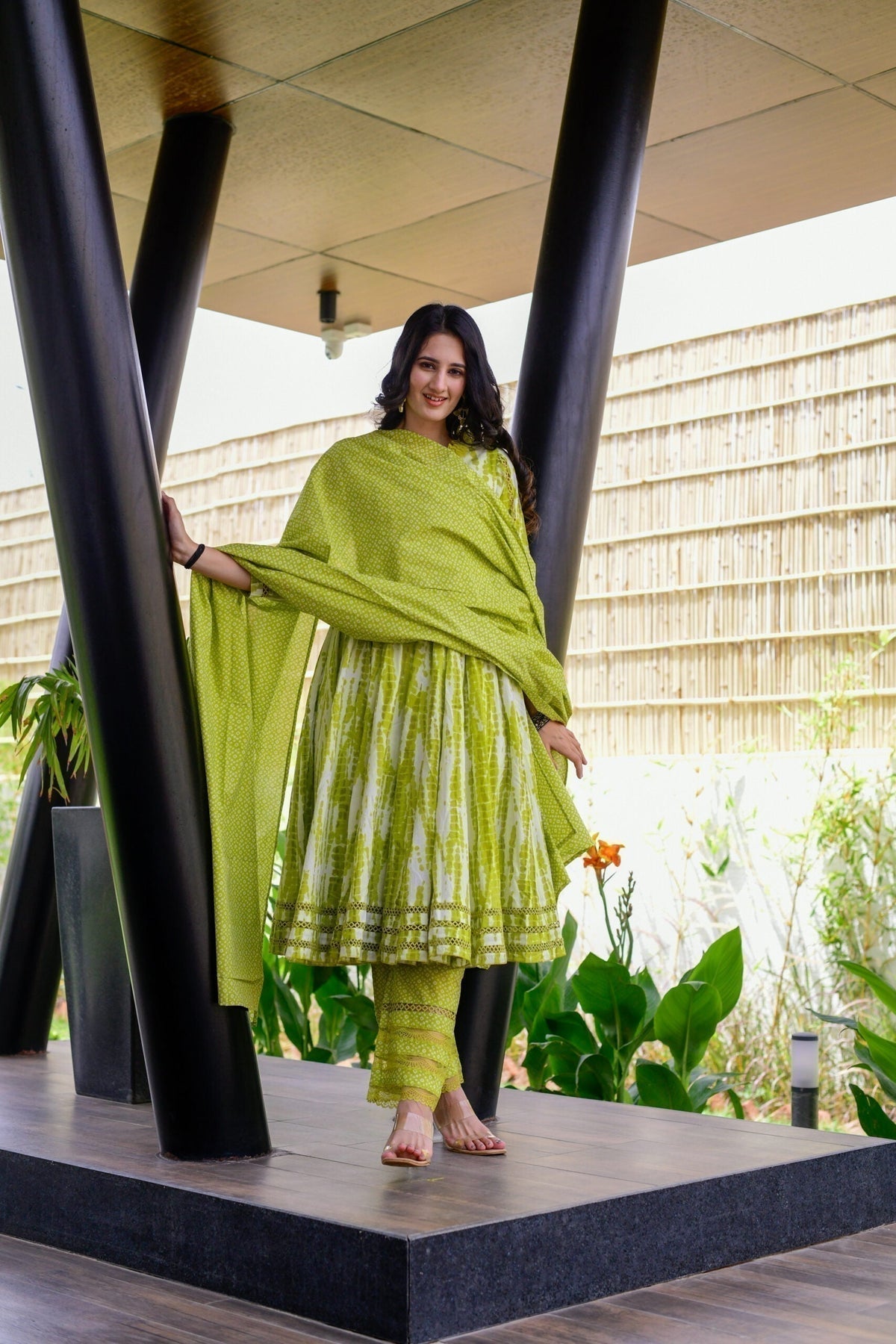 Block Print Anarkali 3 Pieces Combo Kurta, Palazzo & Dupatta - Set 7