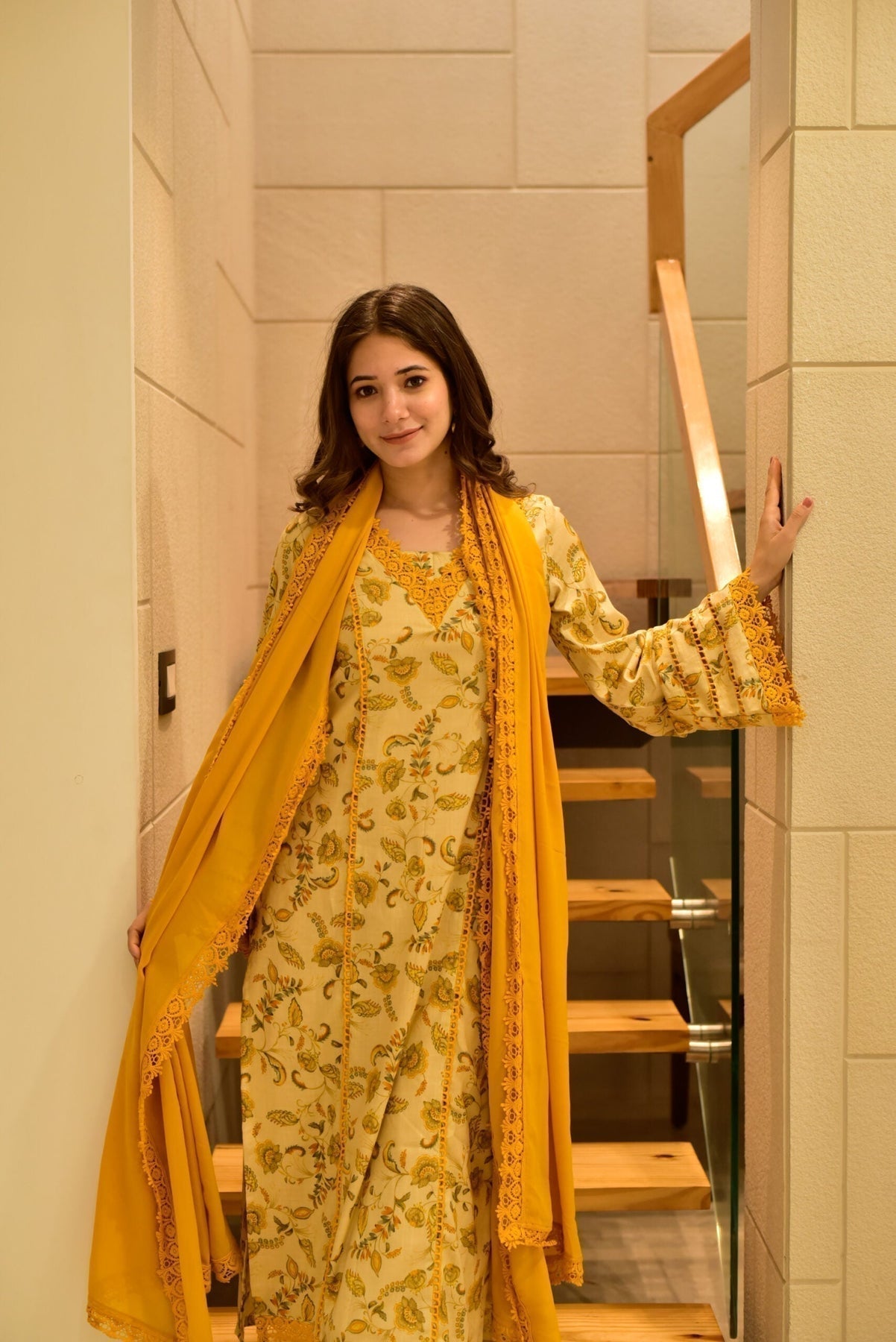 Block Print Anarkali 3 Pieces Combo Kurta, Palazzo & Dupatta - Set 22