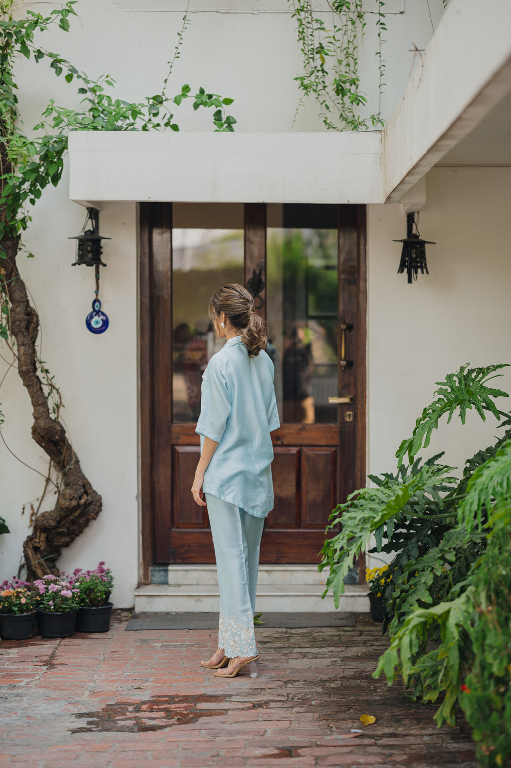 Light Blue Co-Ord Set – Delicate Floral Embroidery with a Graceful Silhouette