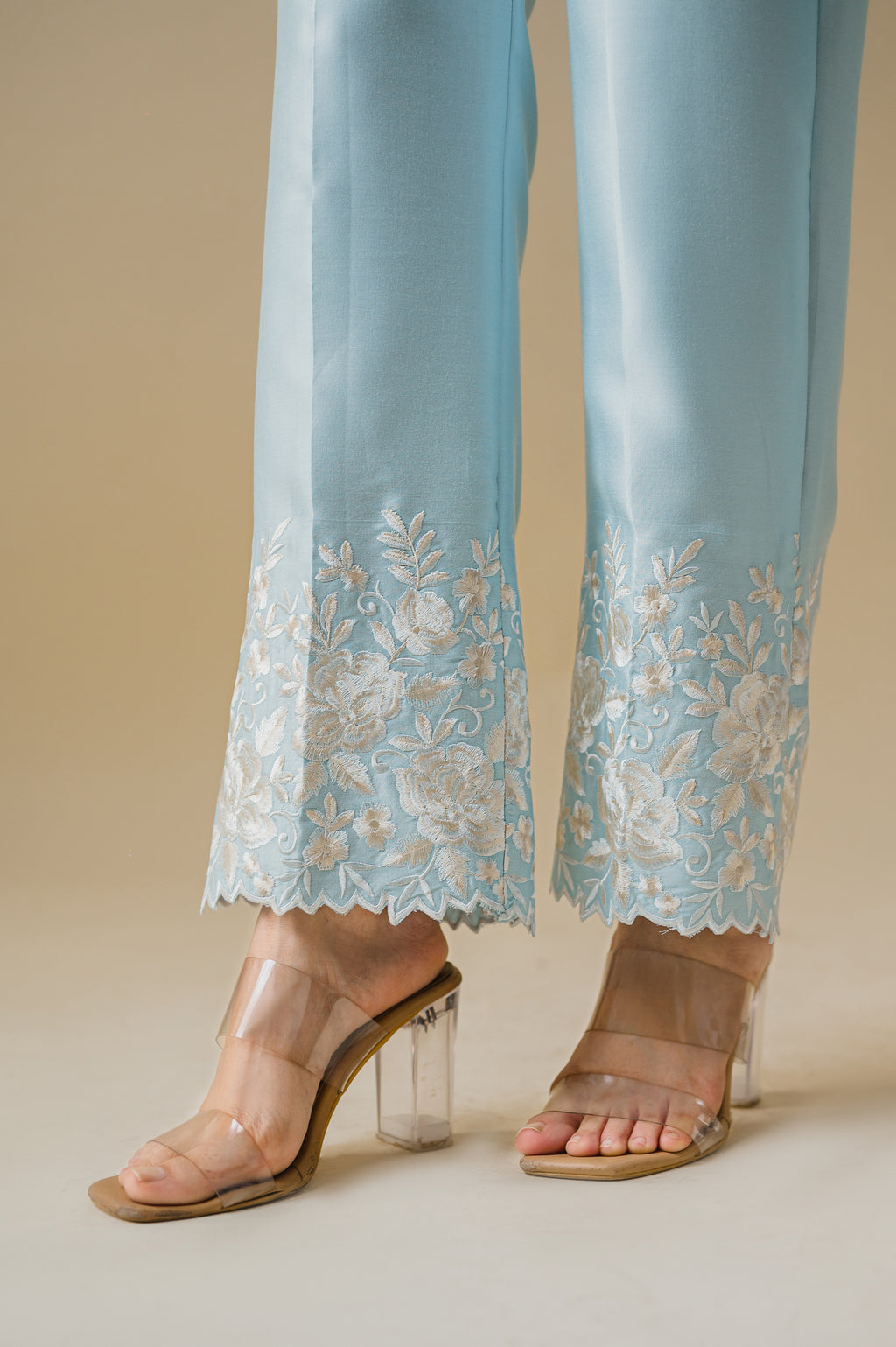 Light Blue Co-Ord Set – Delicate Floral Embroidery with a Graceful Silhouette